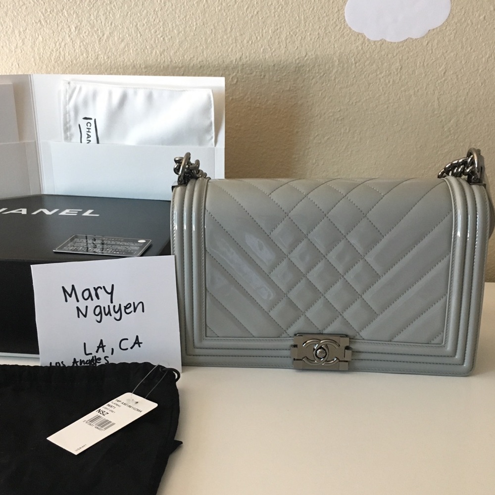 100% authentic!! Chanel chevron grey patent